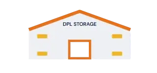 Illustration of a DPL storage godown with ventilators and a steel door